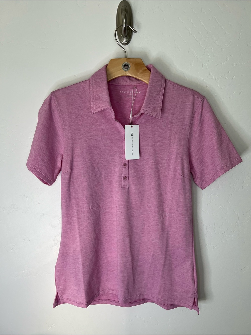 Travis Mathew Featherweight Heathered Pink Short-Sleeve Polo